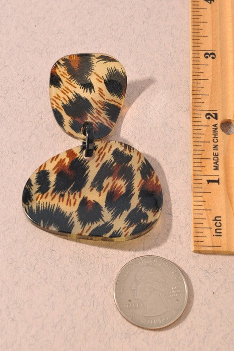 Animal Print Organic Shape Link Dangle Earrings