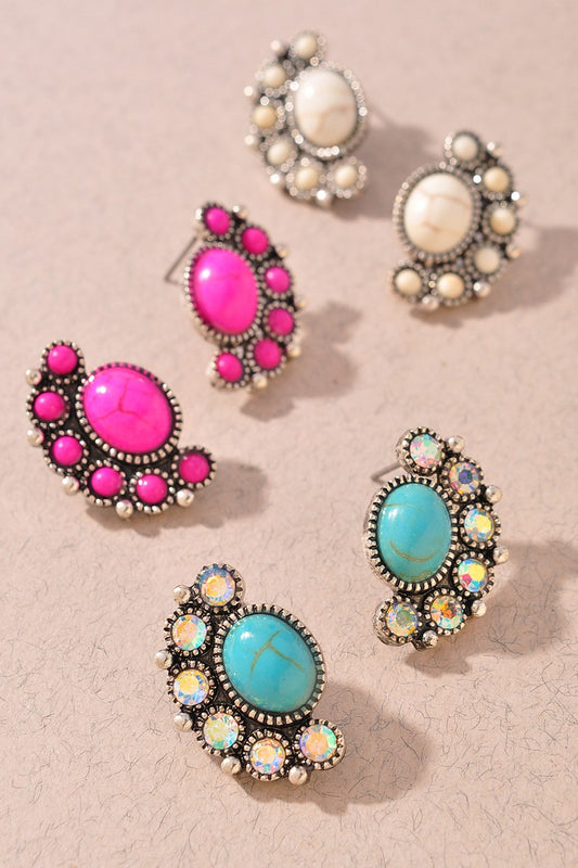 Western Tq Rhinestone Post Earrings