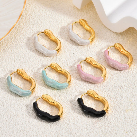 Geometric Oval Shape Epoxy Edge Hoop Earring