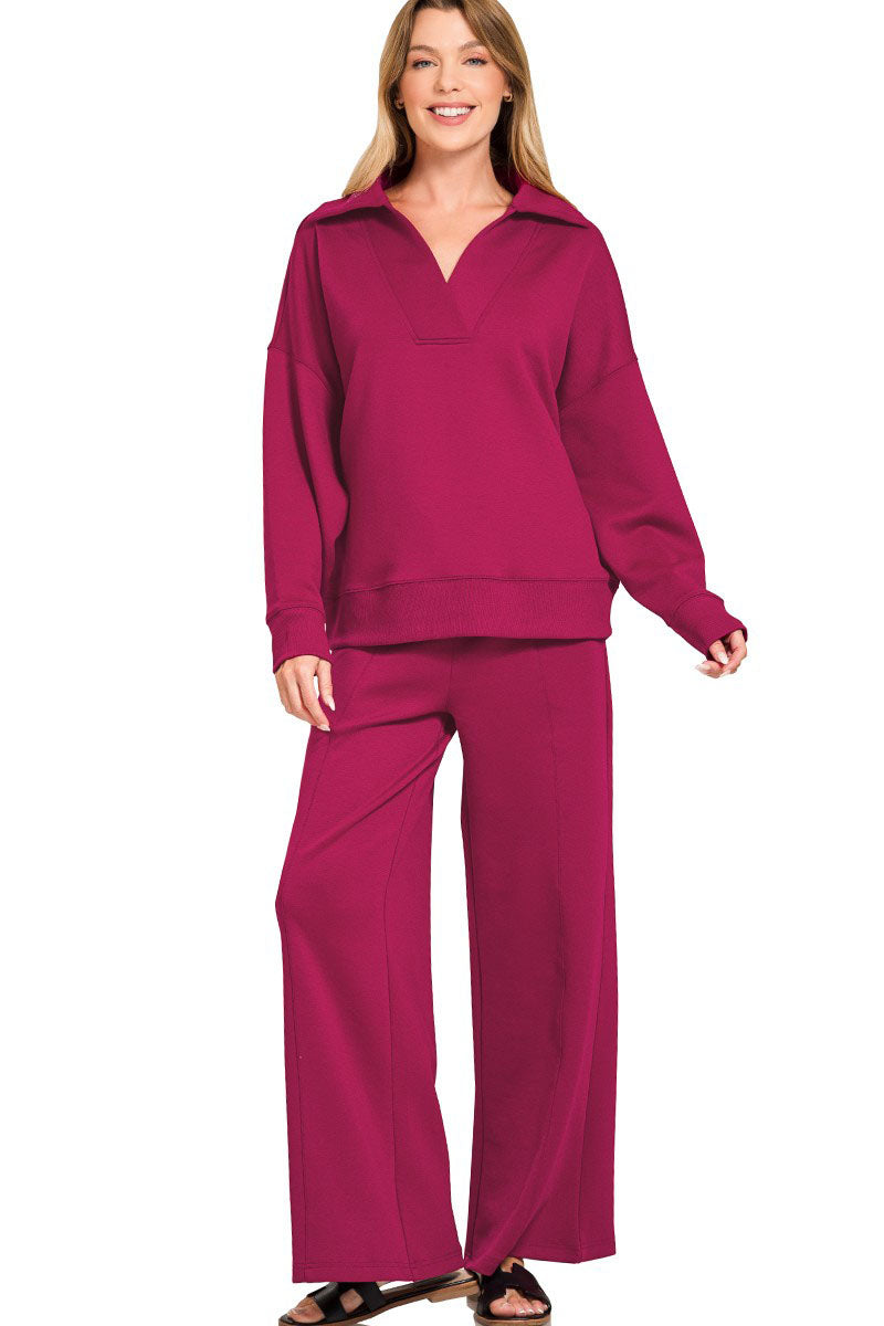 Cozy Scuba Collared Pullover & Pants Set