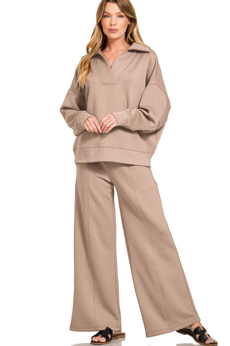 Cozy Scuba Collared Pullover & Pants Set