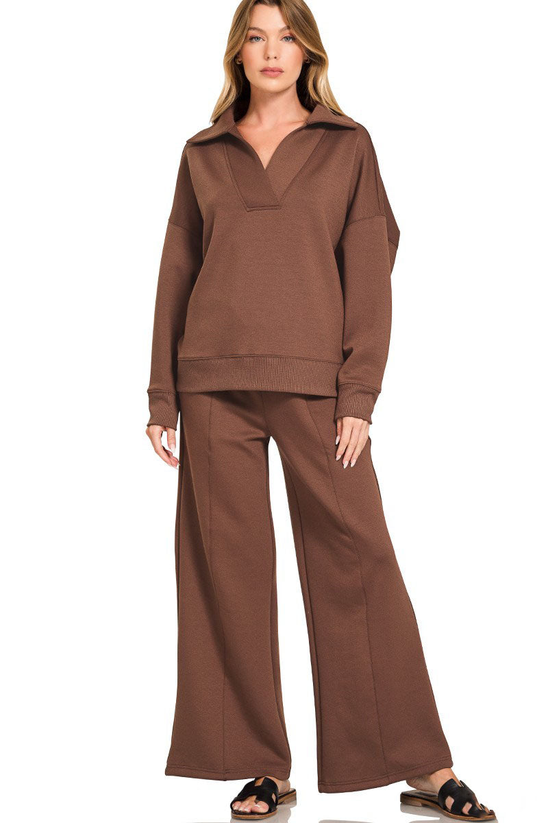 Cozy Scuba Collared Pullover & Pants Set