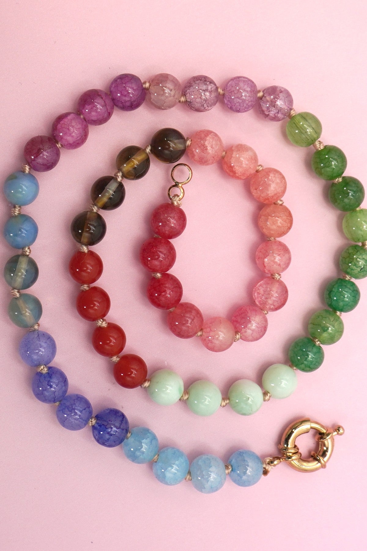 Natural Stone Semi-Precious Glass Mixed Necklace