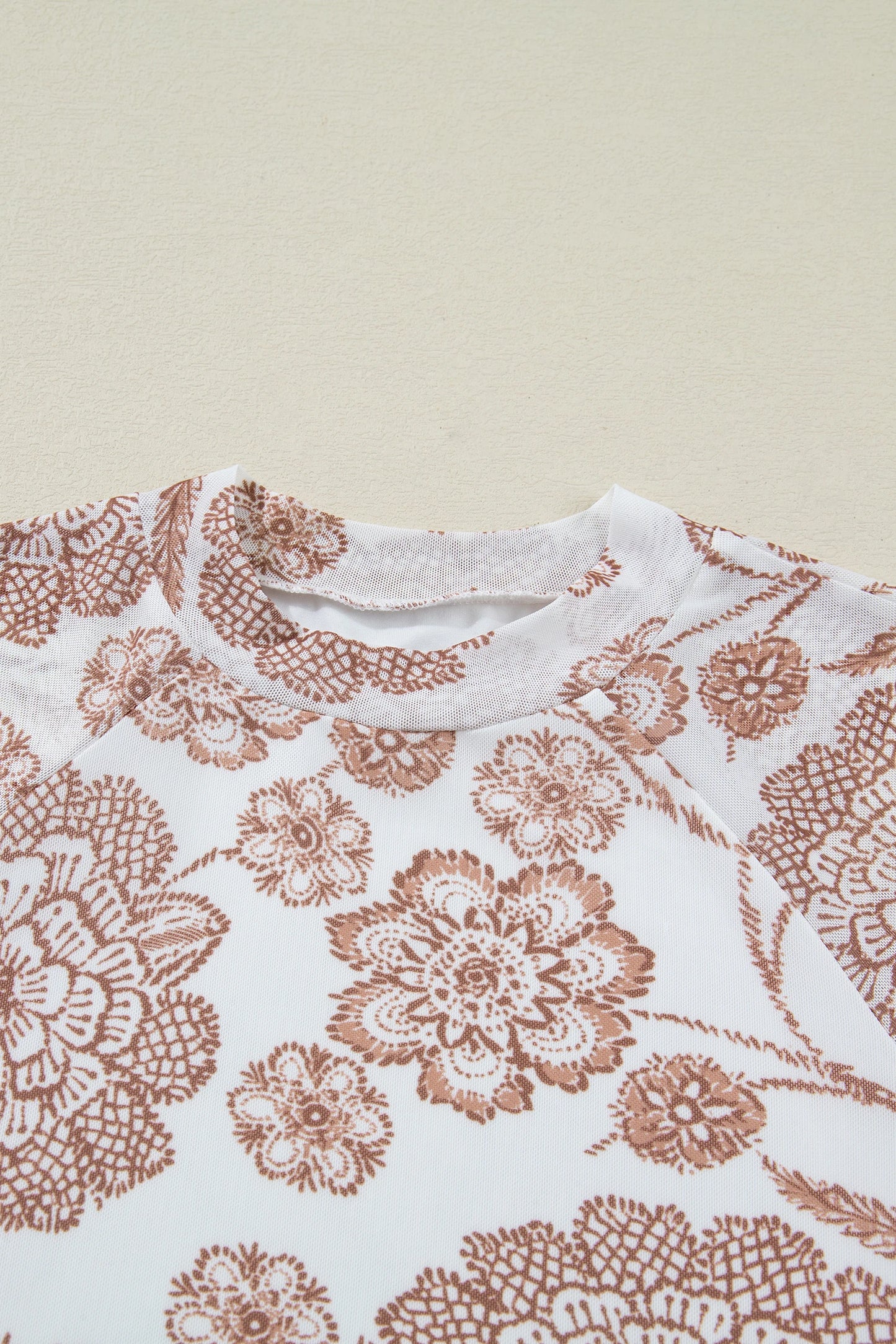 Thumbhole Long Sleeve Floral Print Mesh Top | S-XL