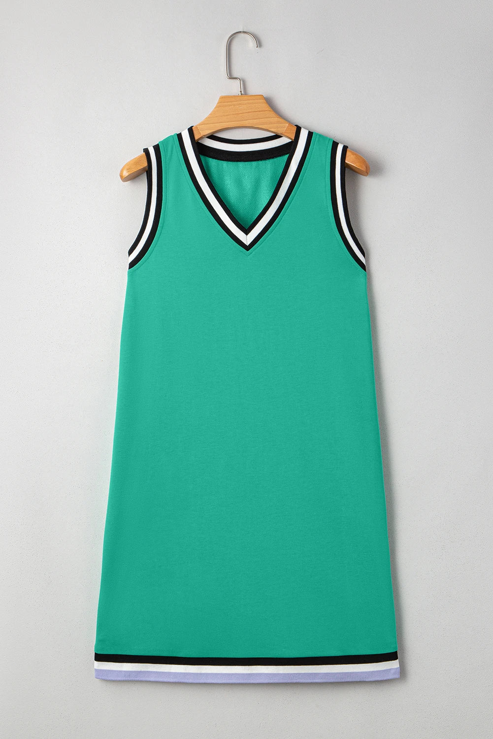 Contrast Trim V Neck Shift Sleeveless Mini Dress