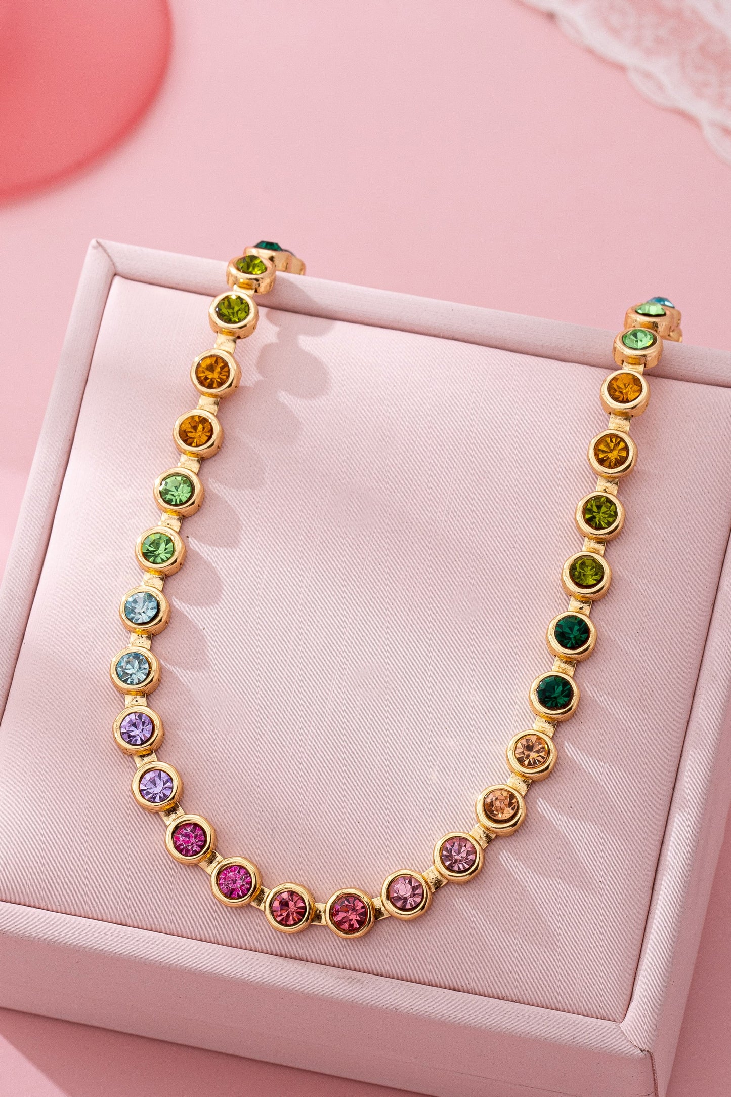 Rainbow Bezel-set Gemstone Tennis Necklace