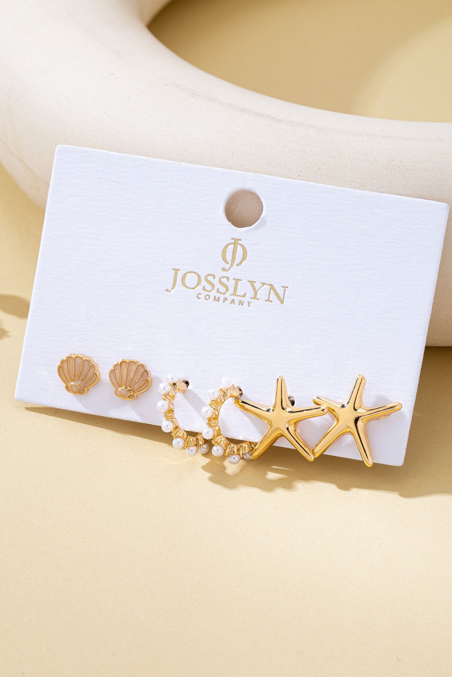 Nautical Shell Starfish Pearl Trio Earring Set