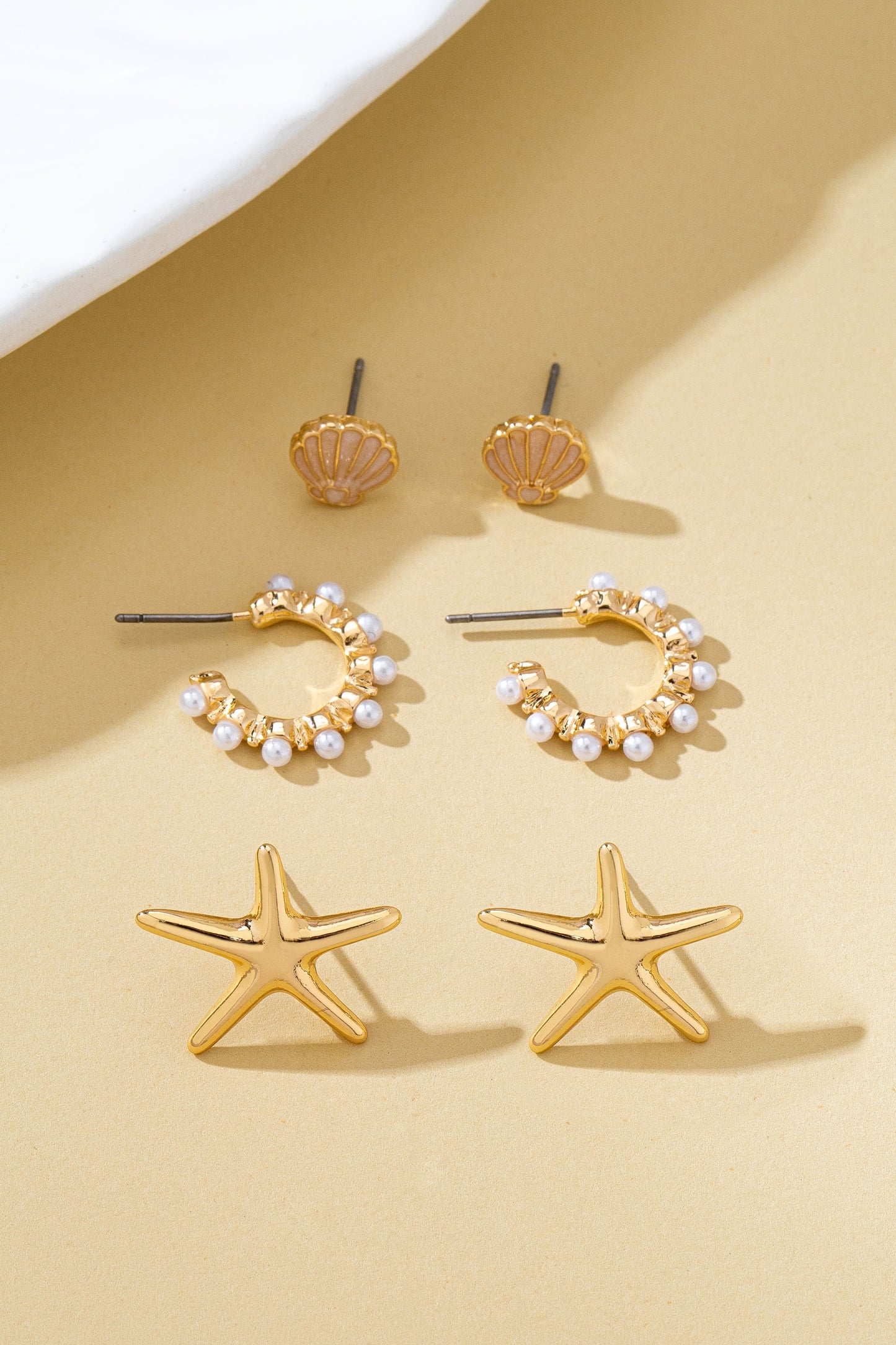 Nautical Shell Starfish Pearl Trio Earring Set