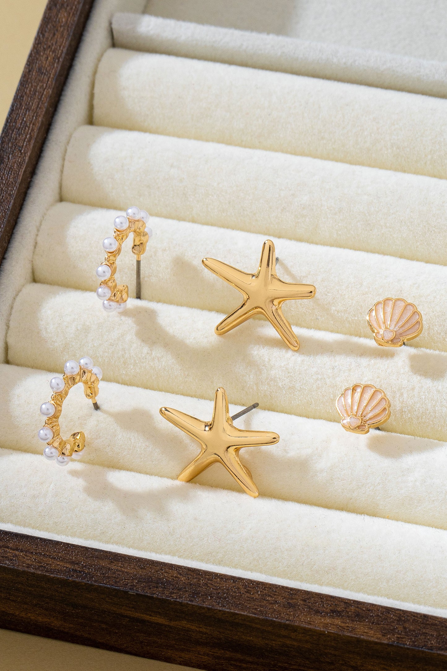 Nautical Shell Starfish Pearl Trio Earring Set