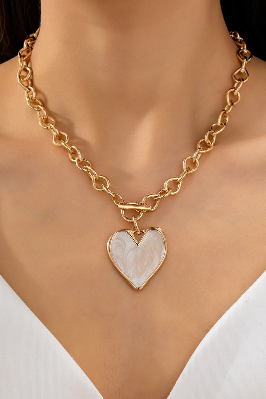White Inlay Heart Toggle Necklace