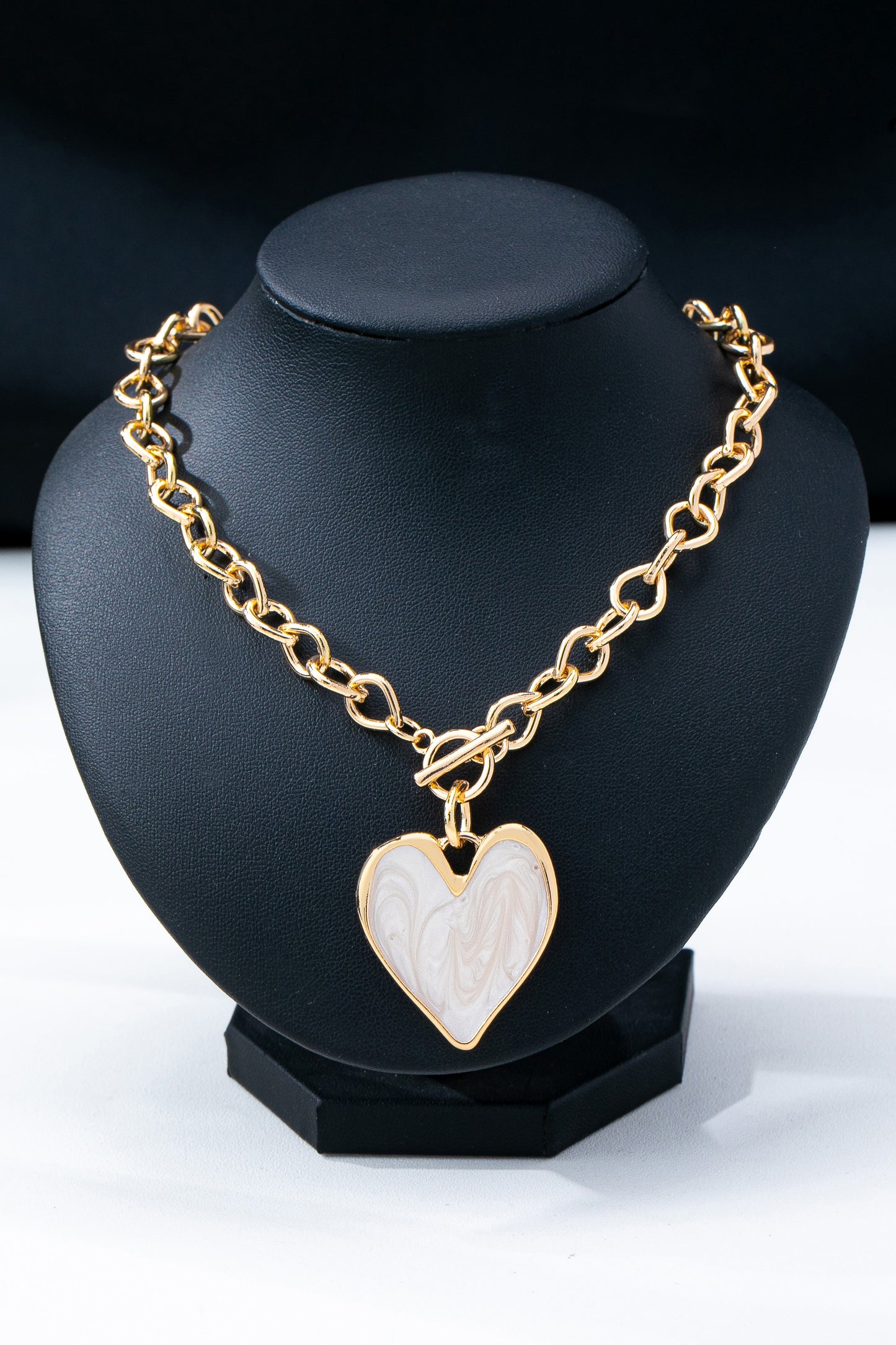 White Inlay Heart Toggle Necklace