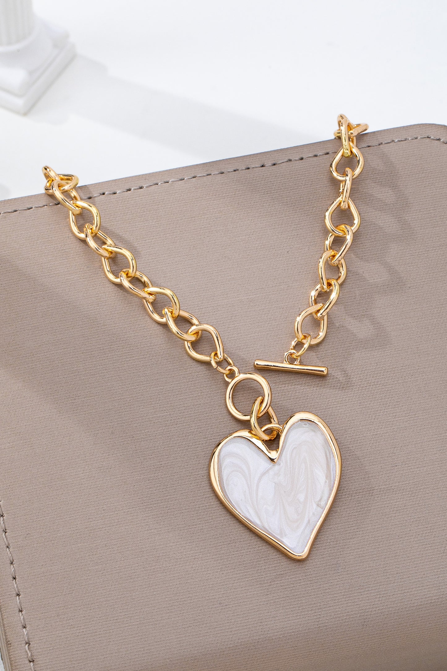 White Inlay Heart Toggle Necklace