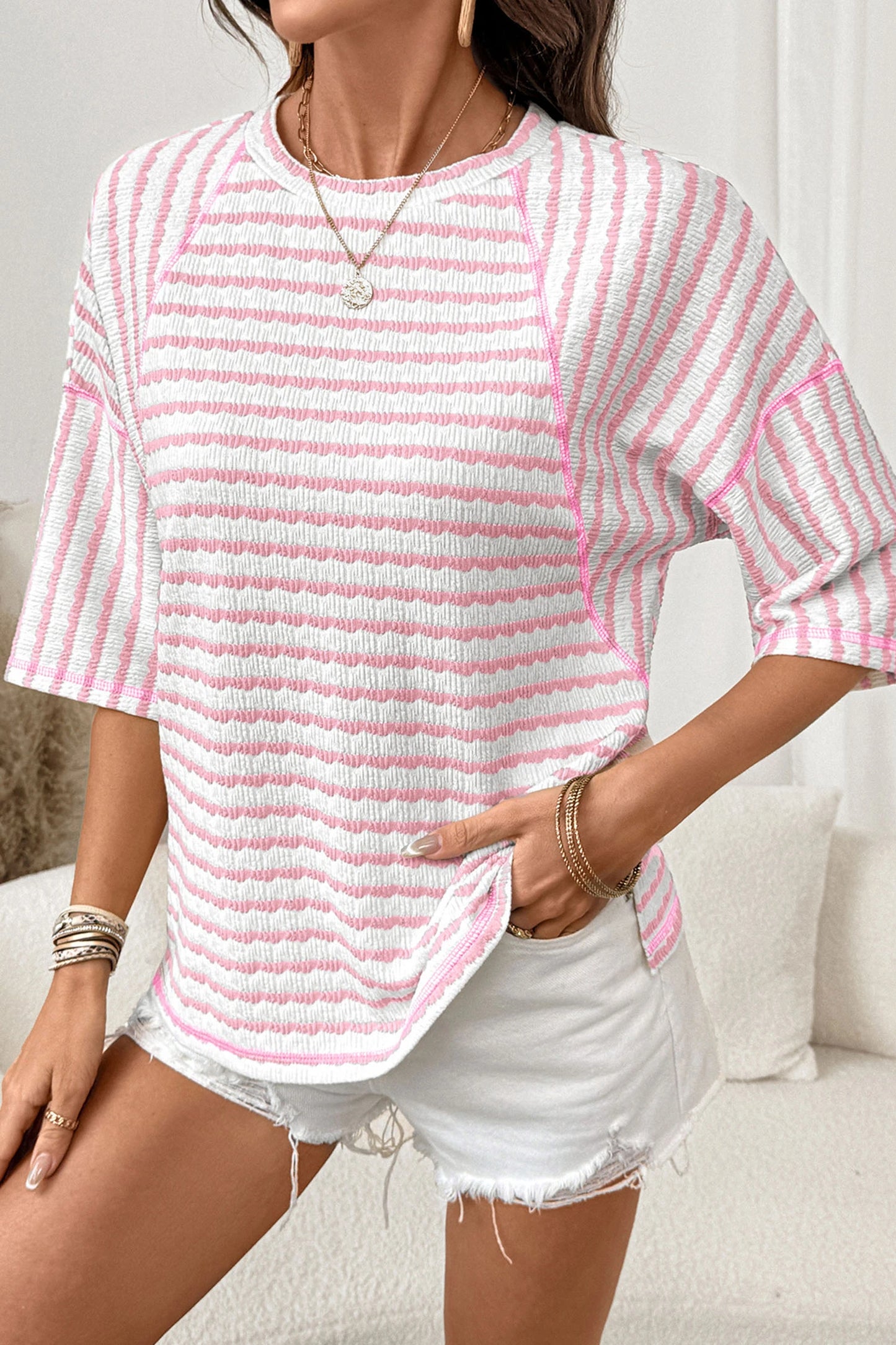 Fresh Days Stripe Half-Sleeve Top | S-XL