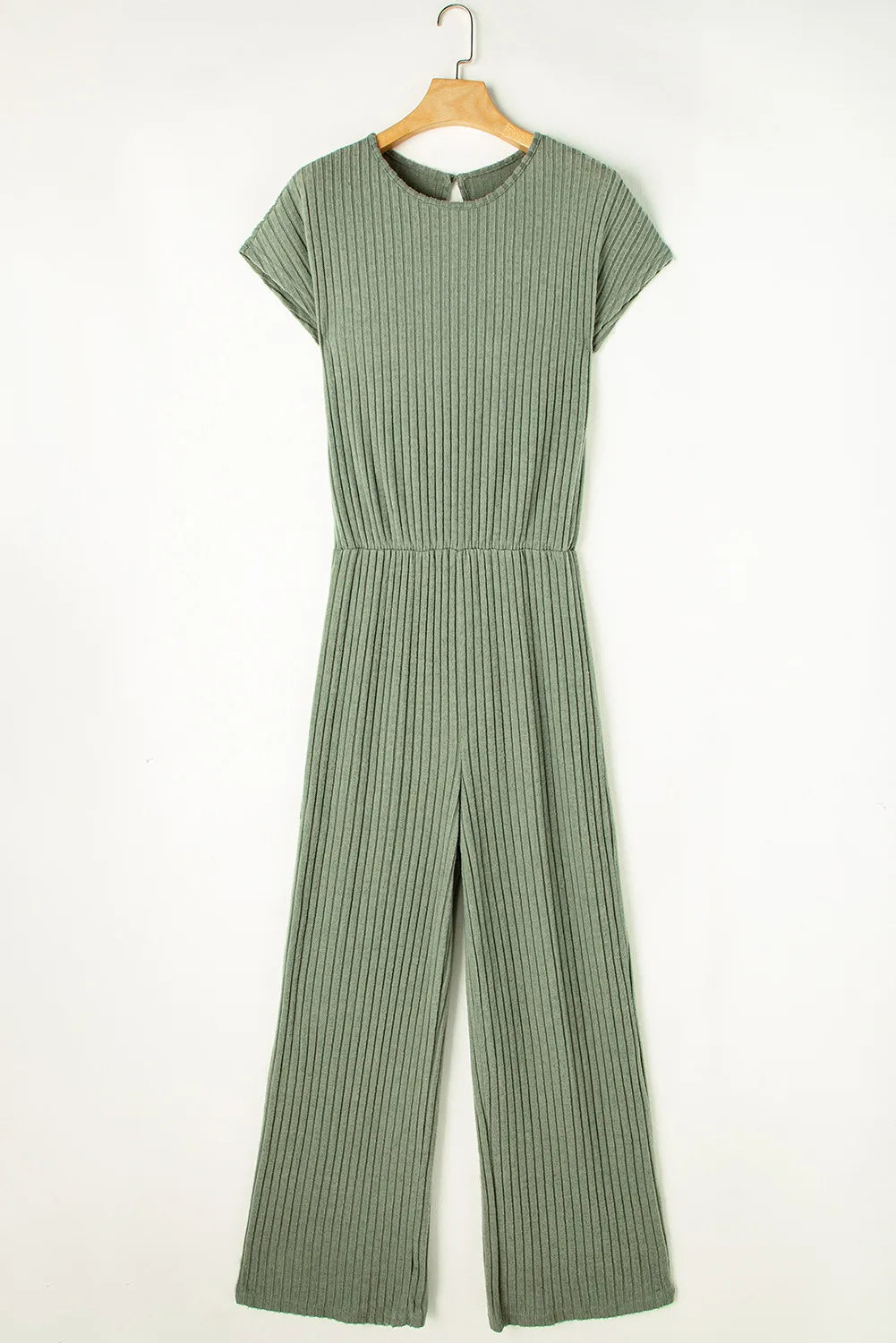 Ribbed Short Sleeve Wide Leg Jumpsuit