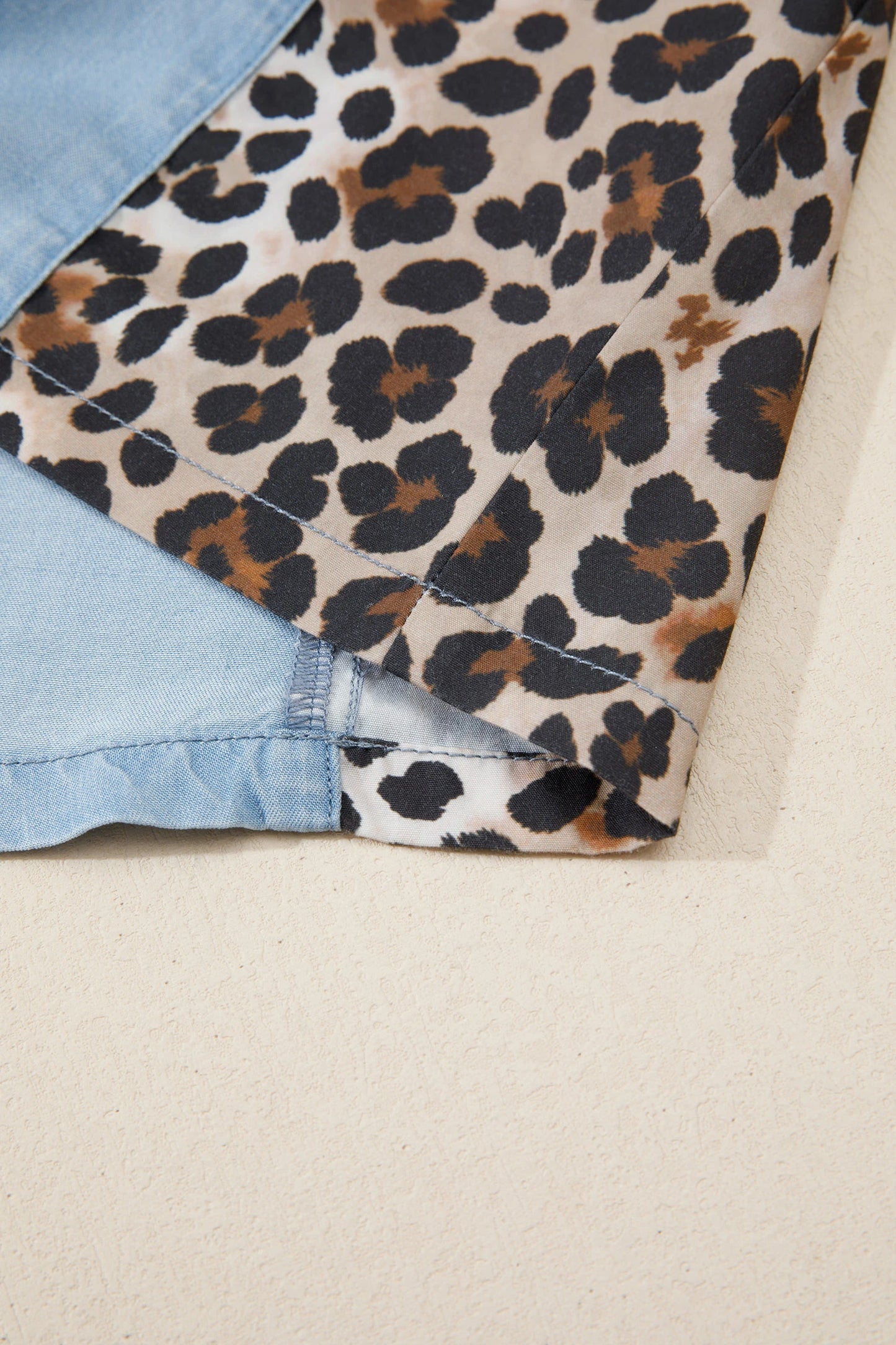 Denim Colorblock Leopard Patchwork Mini Dress | S-XL
