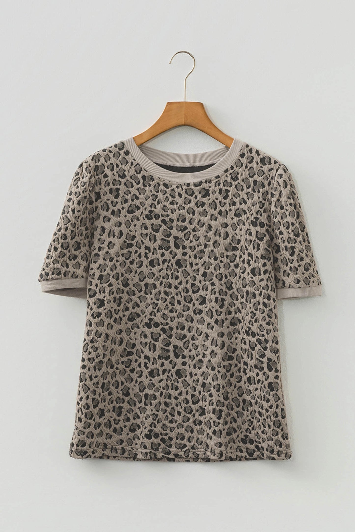 Textured Leopard Print Crew Neck Short Sleeve Top | S-XL