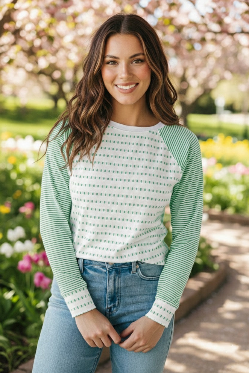 Easy Patchwork Stripe Raglan Top | S-XL