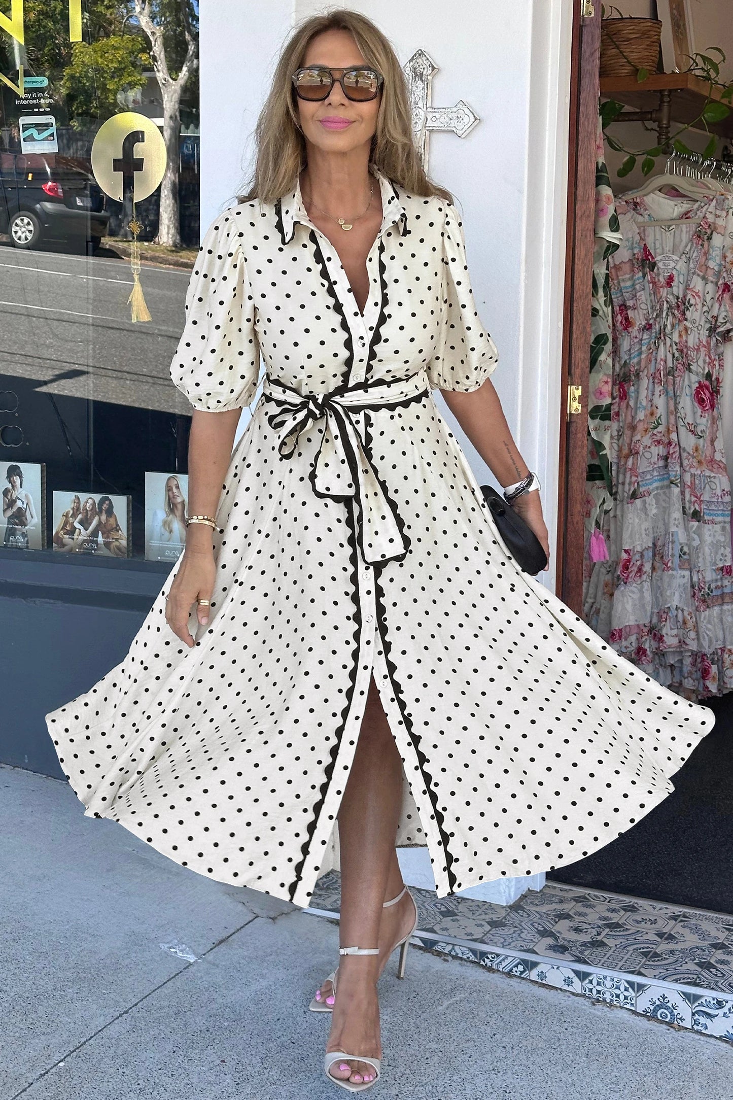 Parisian Polka Belted Midi Dress | S-XL