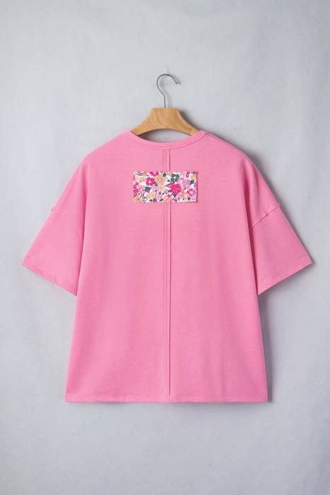 Oversize Floral Patched Raw Seam Big Flower Top | S-XL