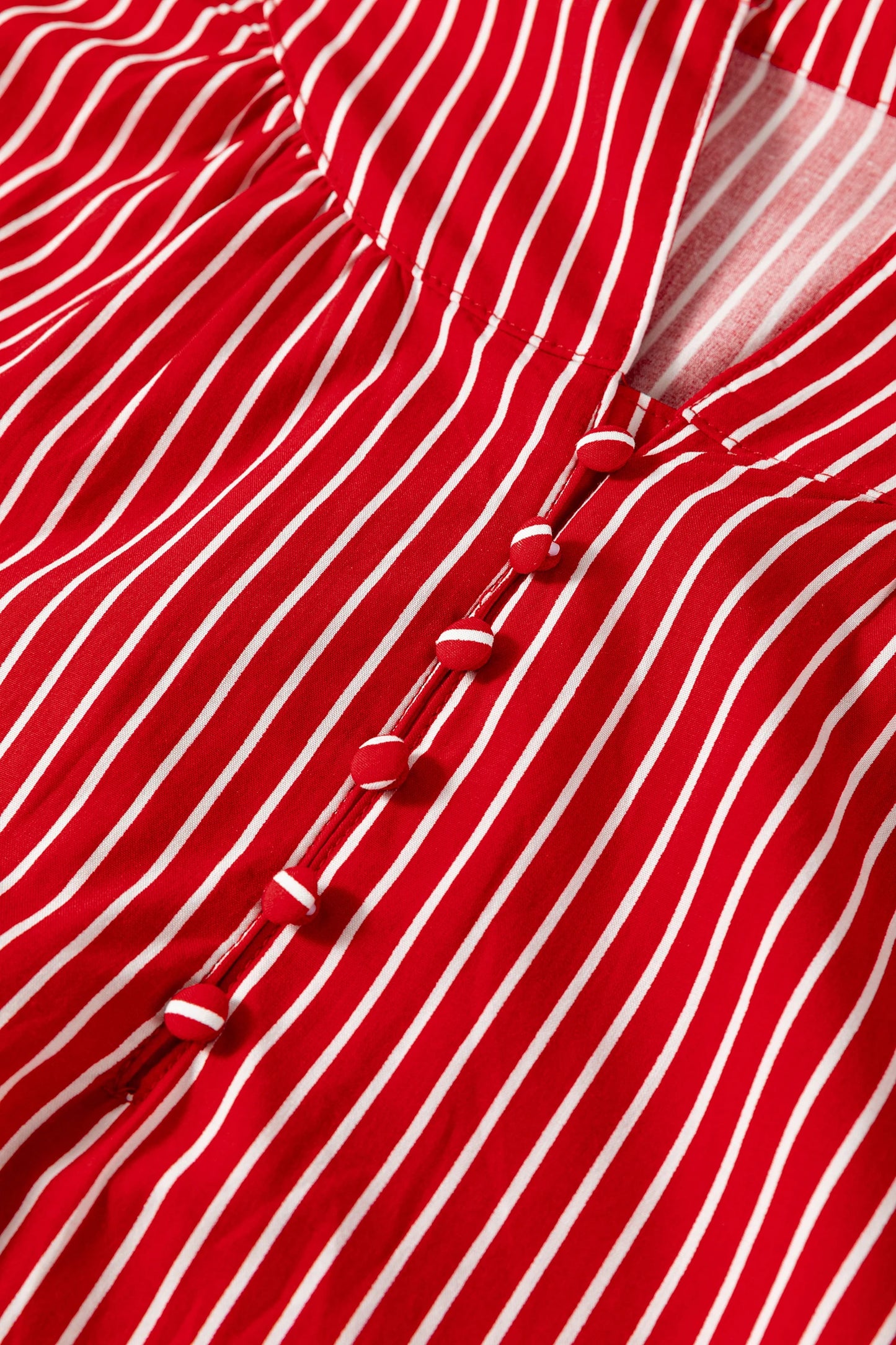 Short Puff Sleeve Stripe Ruffle Blouse | S-XL