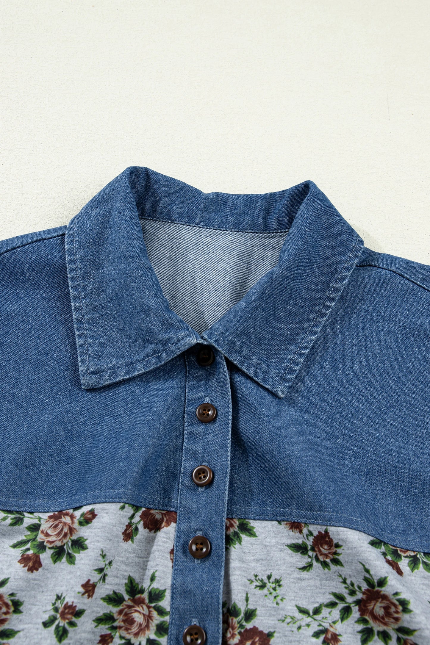 Gorgeous Retro Garden Denim Patchwork Buttoned Collar | S-XL