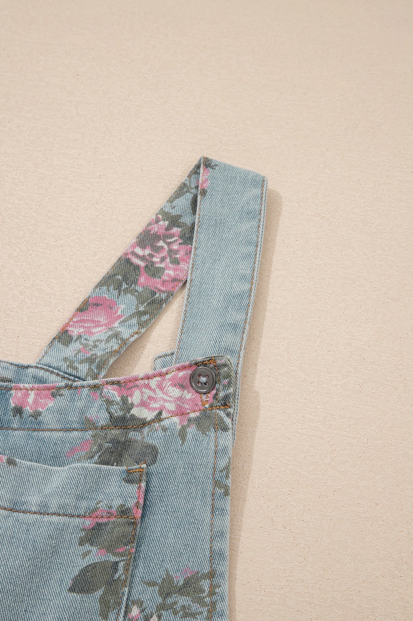 Pleated Floral High-Waist Wide-Leg Denim Jumpsuit | S-XL