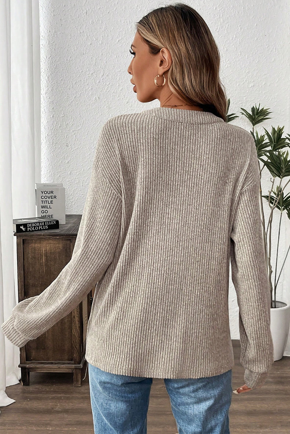 Ribbed  Henley Knit Front Pouch Pocket Top | S-XL