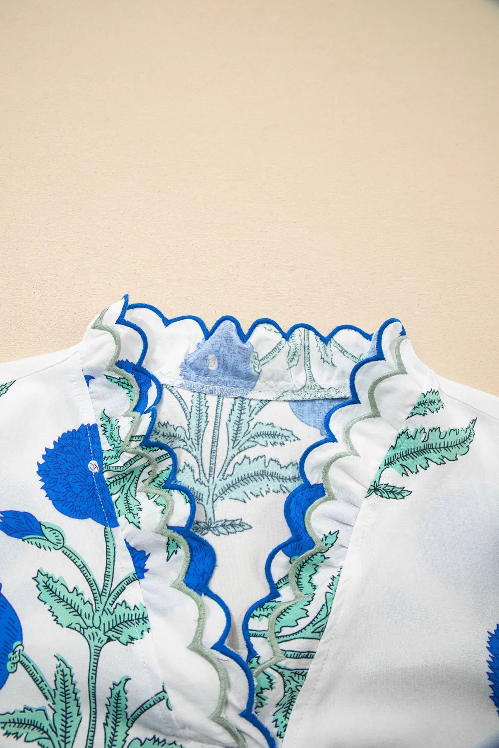 Floral  Print Scallop Trim Blouse | S-XL