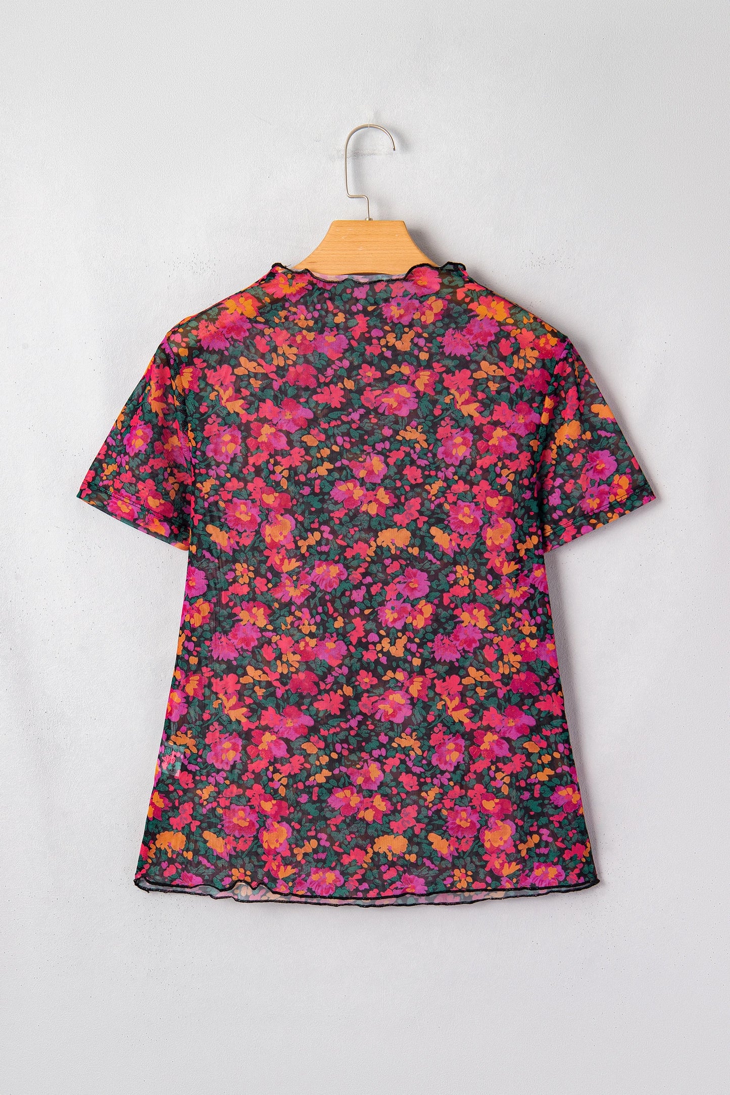 Retro Floral Printed Mesh Short Sleeve Top | S-XL
