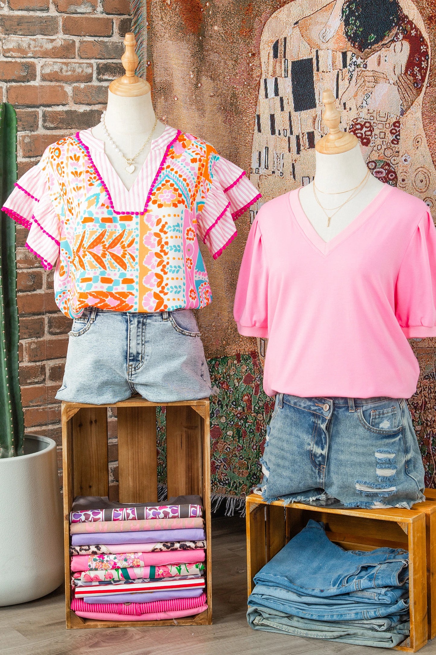 Boho Mixed Print Tiered Short Sleeve Blouse | S-XL