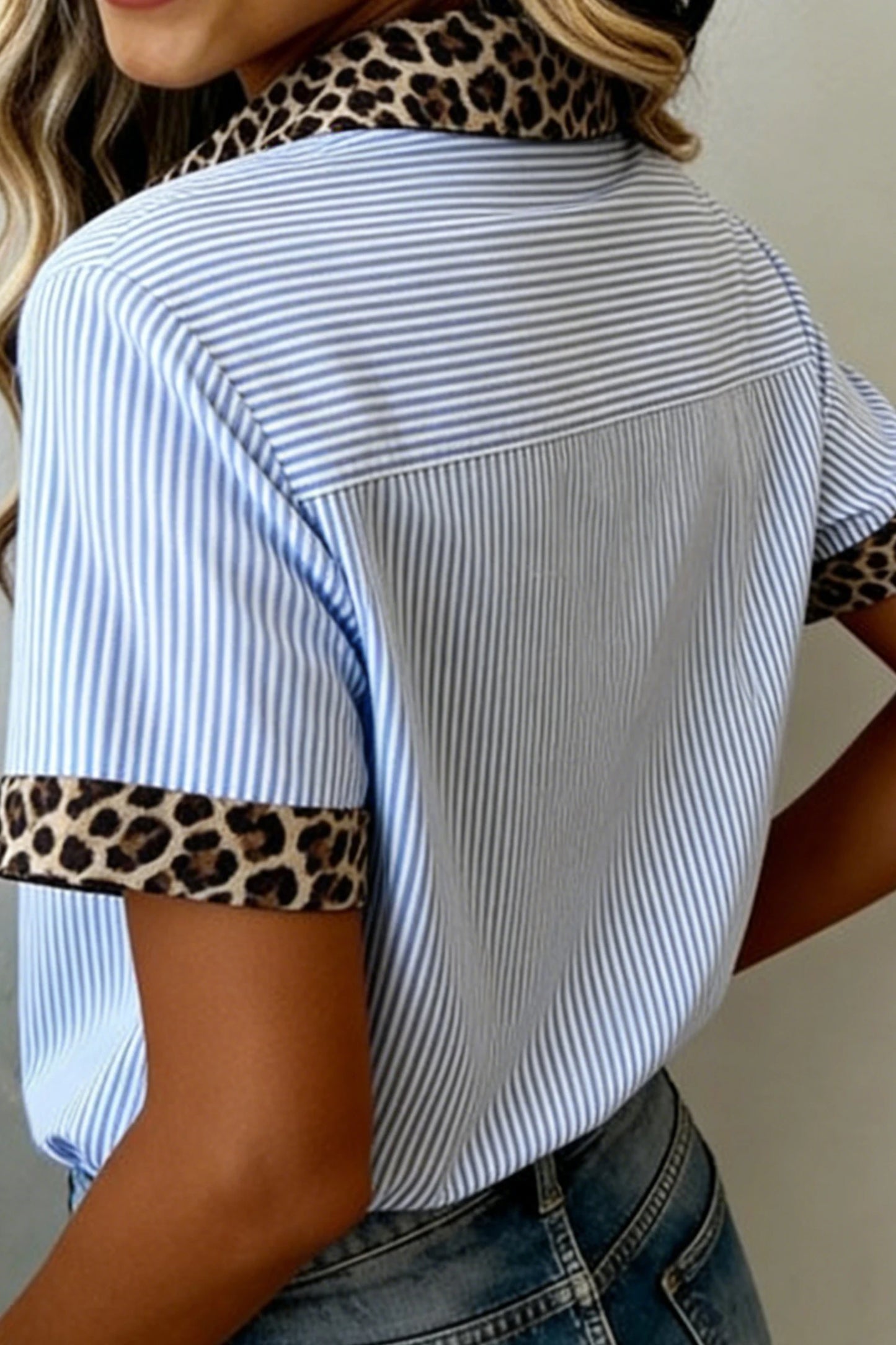 Stripe Contrast Leopard Collared Shirt | S-XL