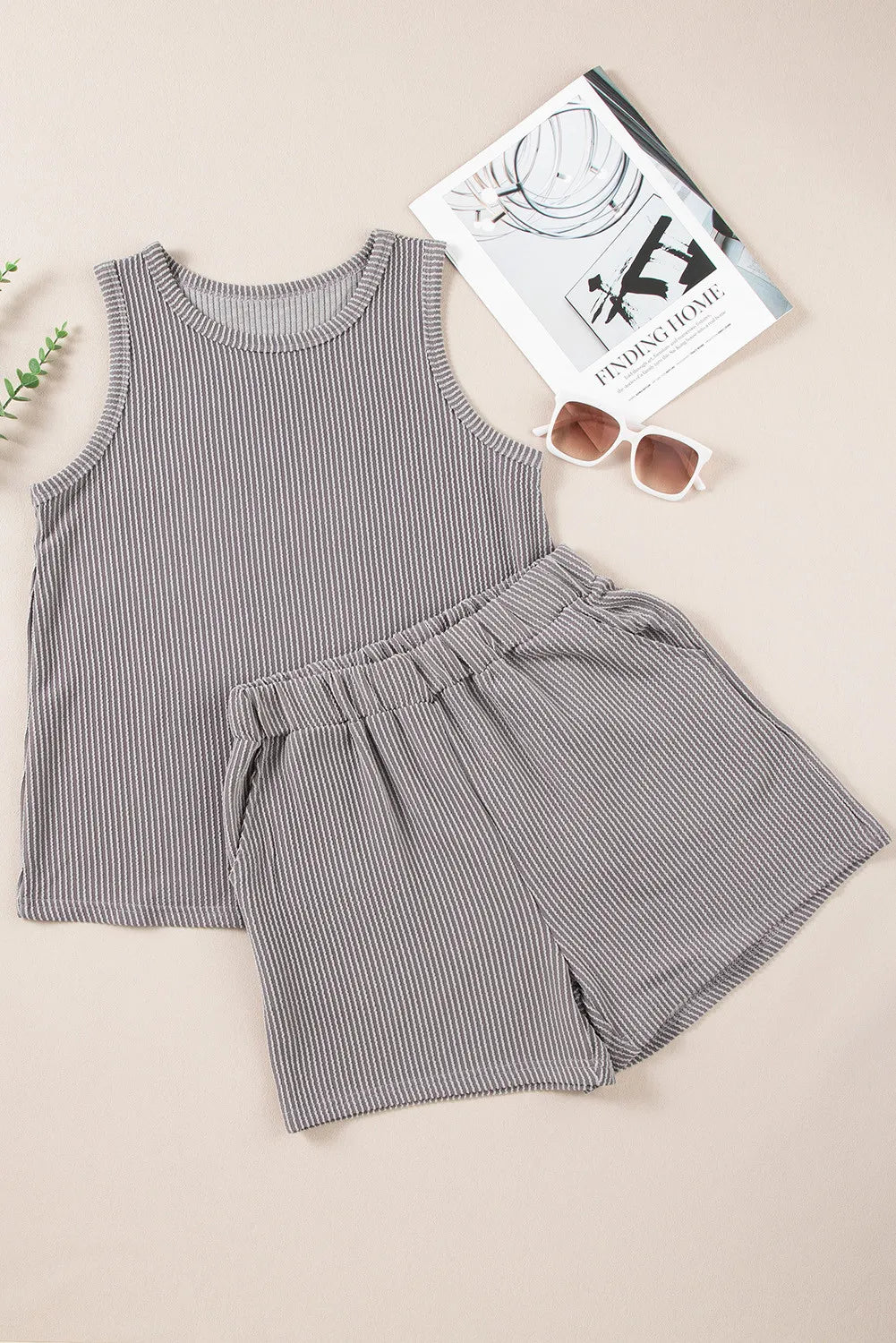 Corded Sleeveless Top and Pocketed Short Set