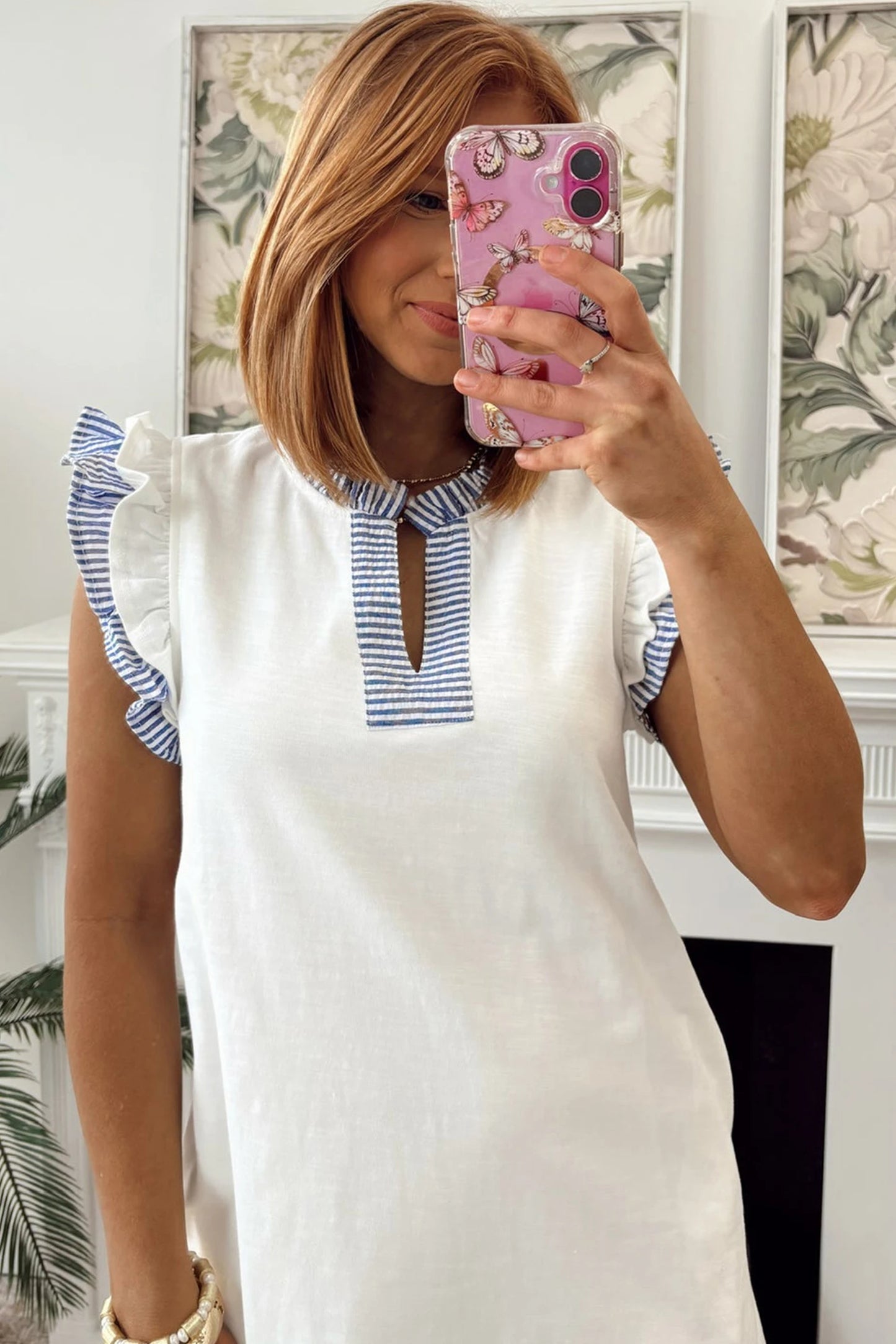 Contrast Stripe Split Neck Sleeveless Summer Dress | S-XL