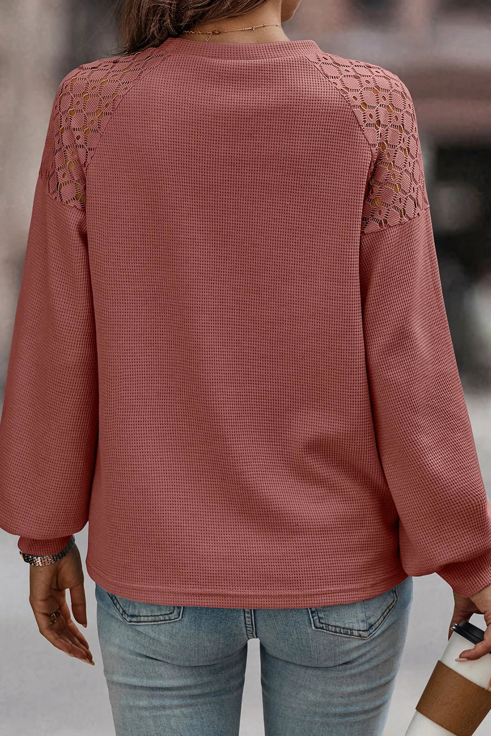 Textured Lace Sleeve Pullover | S-2XL