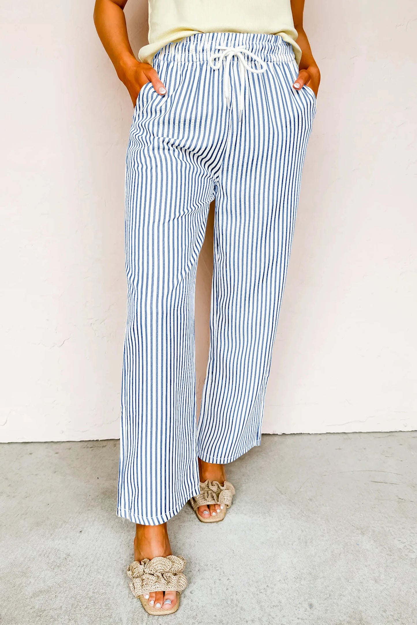 Stripe Print Drawstring Waist Ankle Pants | S-XL