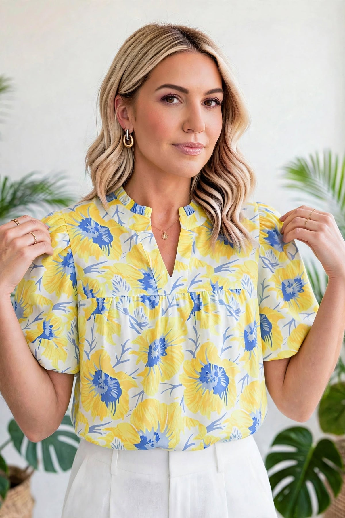 Floral Print Bubble Sleeve Blouse | S-XL