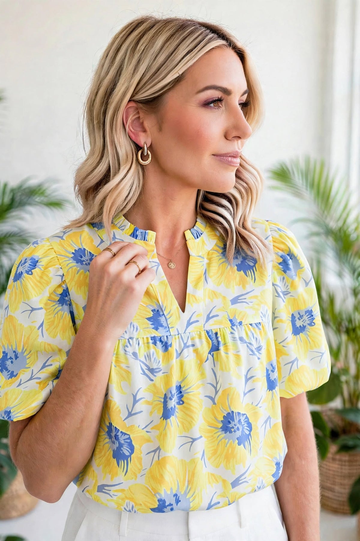 Floral Print Bubble Sleeve Blouse | S-XL