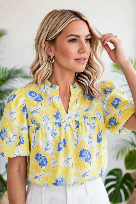 Floral Print Bubble Sleeve Blouse | S-XL