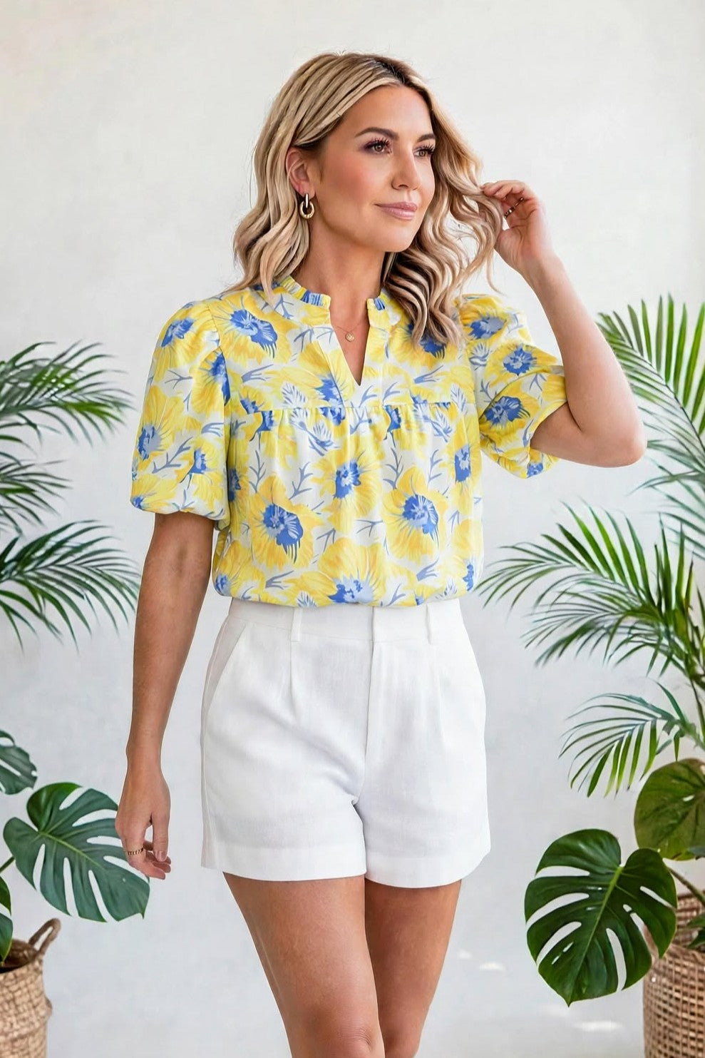 Floral Print Bubble Sleeve Blouse | S-XL