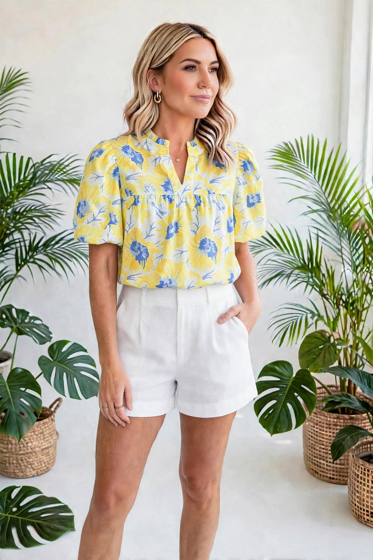 Floral Print Bubble Sleeve Blouse | S-XL