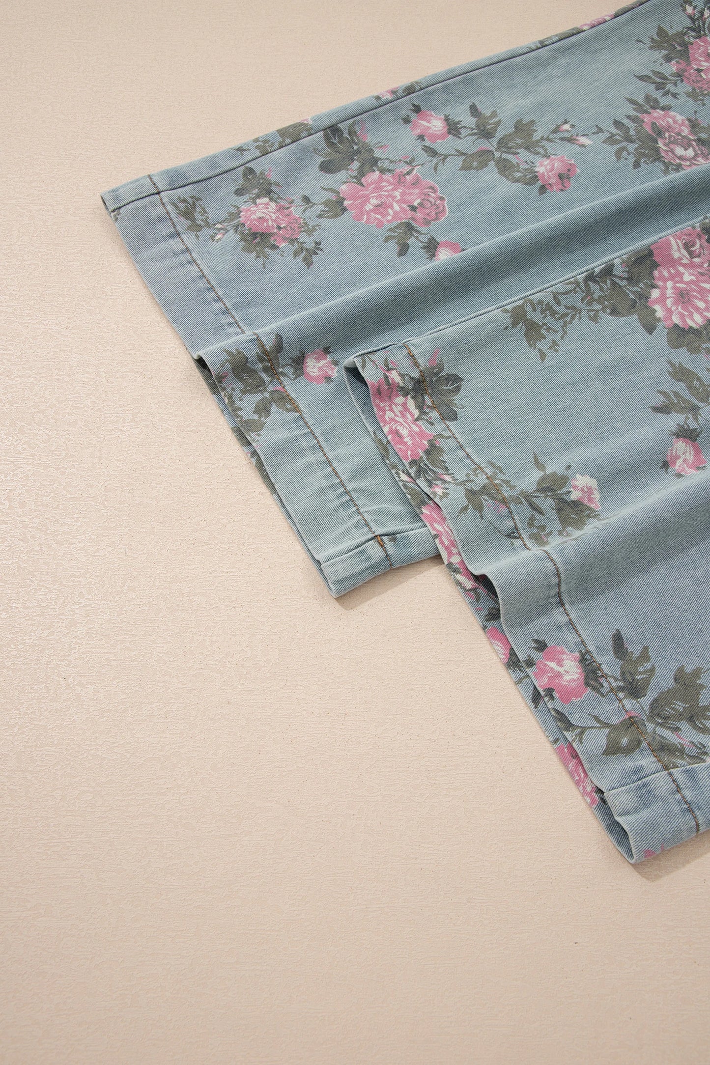 Pleated Floral High-Waist Wide-Leg Denim Jumpsuit | S-XL
