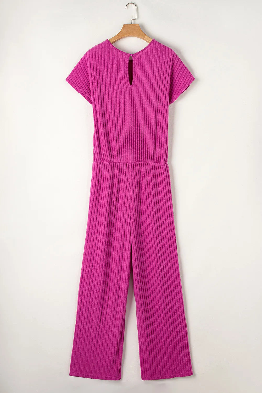 Ribbed Short Sleeve Wide Leg Jumpsuit