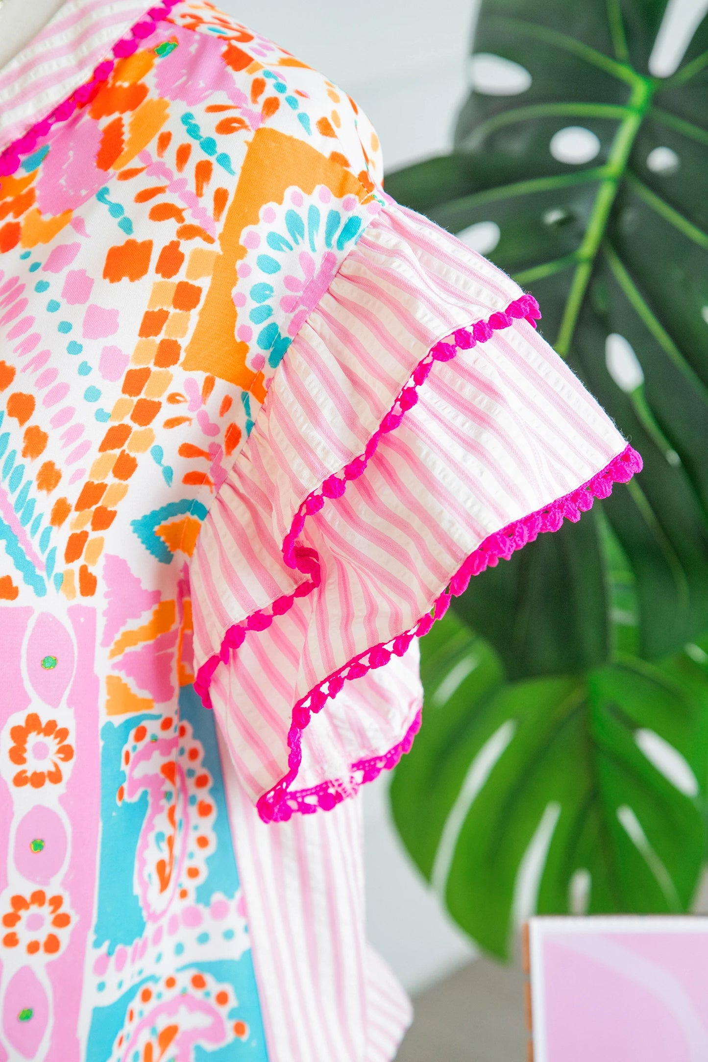 Boho Mixed Print Tiered Short Sleeve Blouse | S-XL