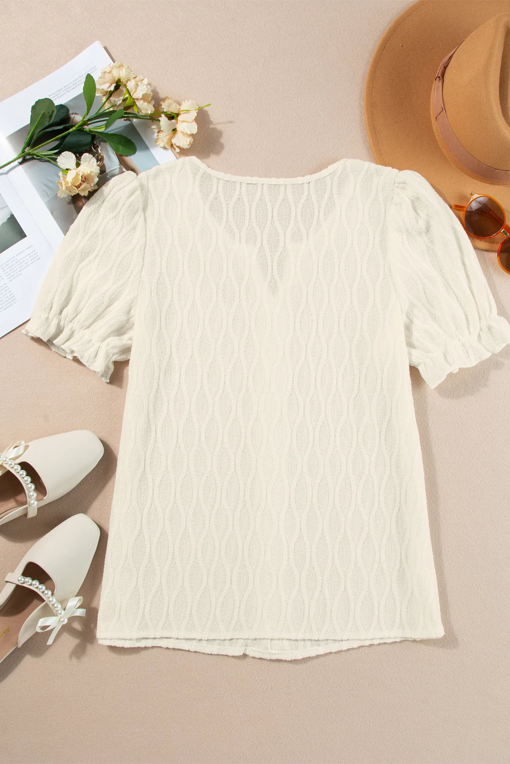 Spring Whisper Textured Puff Sleeve Blouse | S-2XL