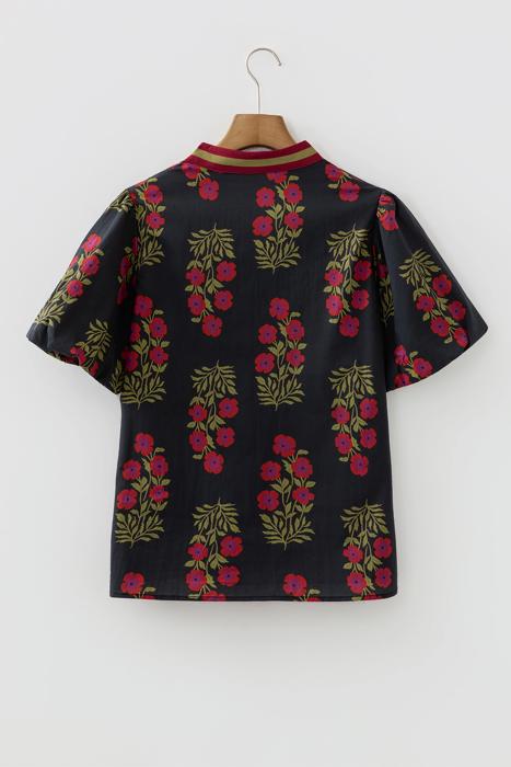 Sweet Bloom Contrast Bubble Sleeve Top  | S-XL