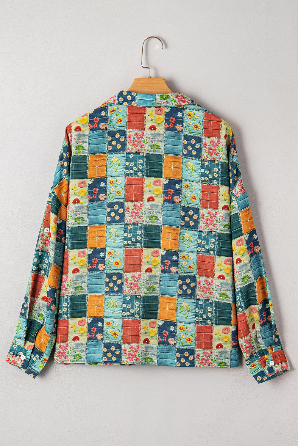 Boho Print  Bloom Collared Roll up Sleeve Blouse | S-XL