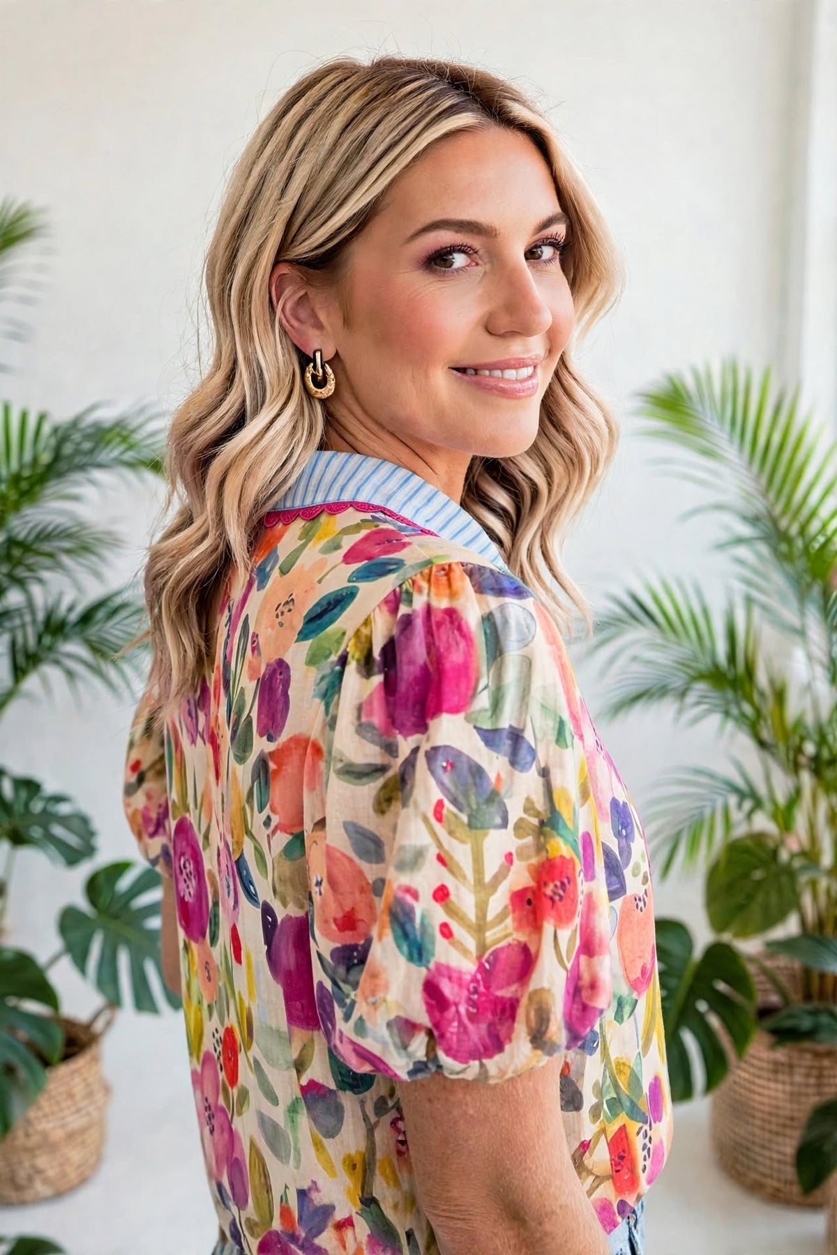 Printed Cotton Floral Puff Sleeve Blouse | S-XL