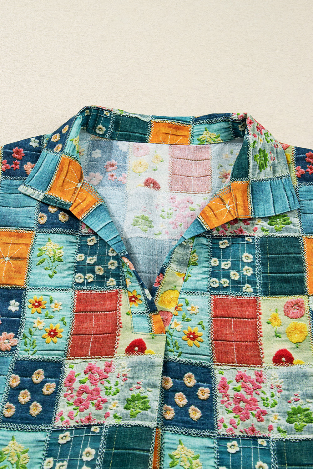 Boho Print  Bloom Collared Roll up Sleeve Blouse | S-XL