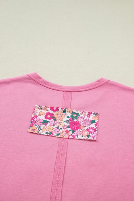 Oversize Floral Patched Raw Seam Big Flower Top | S-XL
