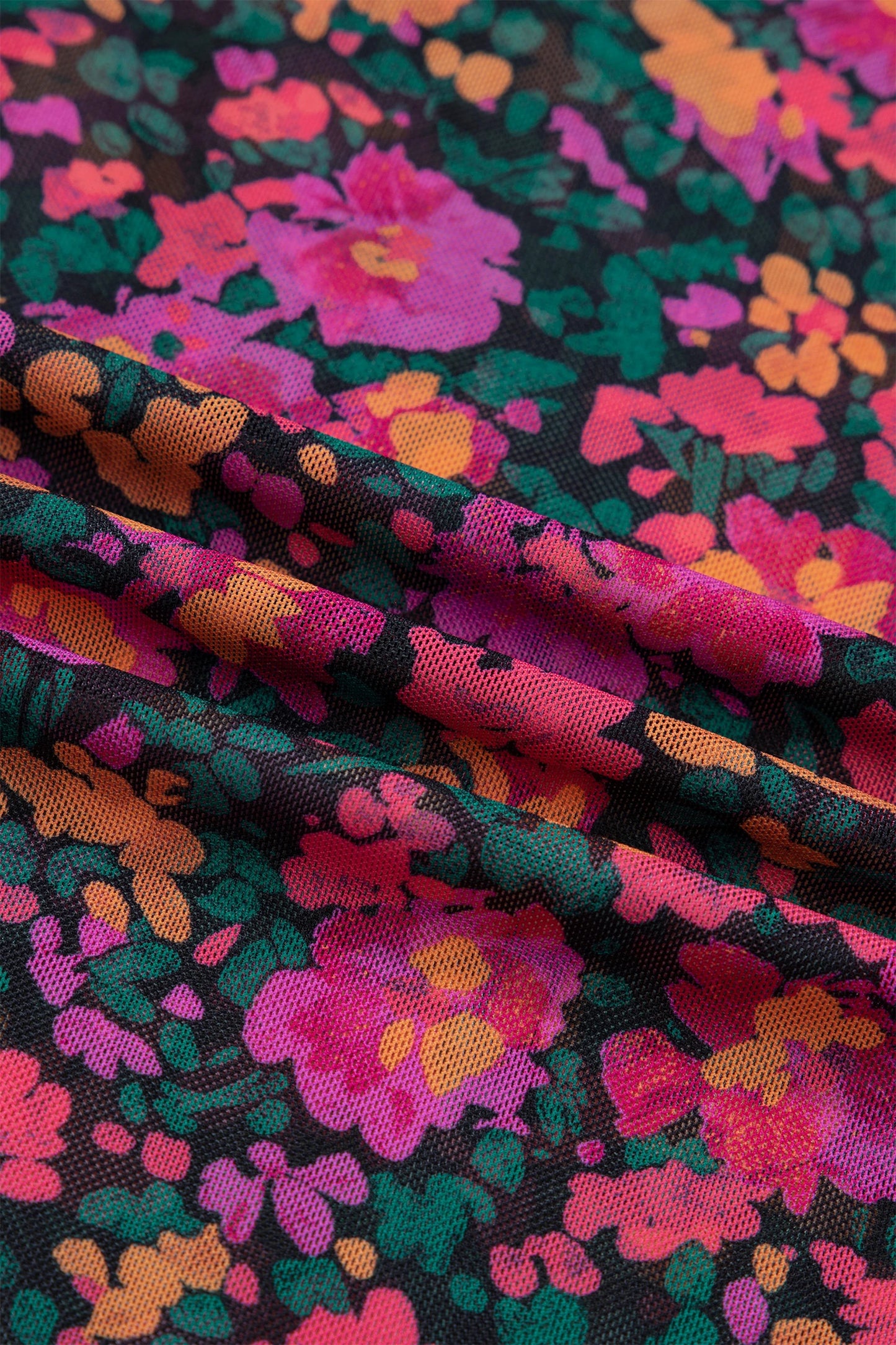 Retro Floral Printed Mesh Short Sleeve Top | S-XL